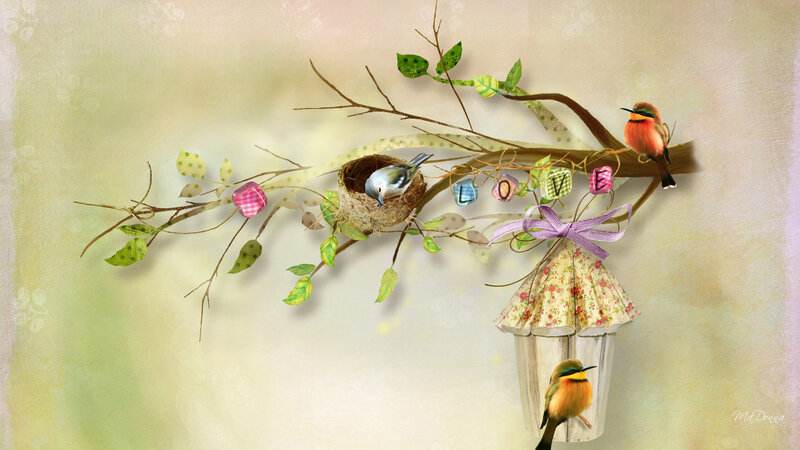 Birds on a Branch — Green