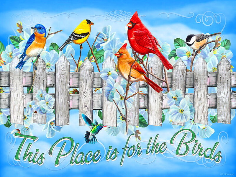 Birds on a Fence — Blue, Cheerful