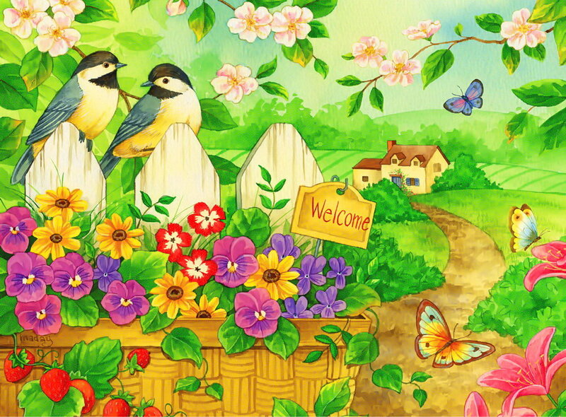 Birds on a Fence — Green, Cheerful, Spring