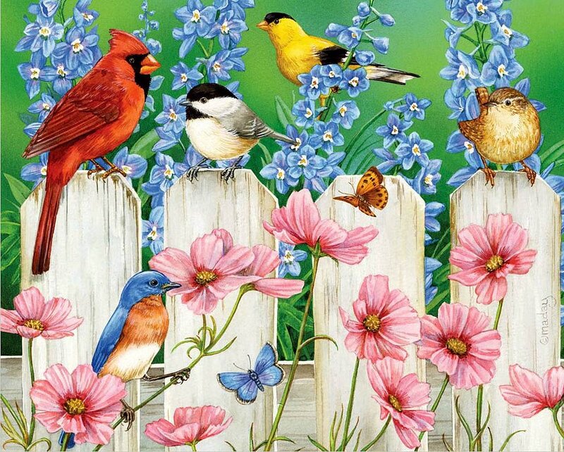 Birds on a Fence — Green, Serene