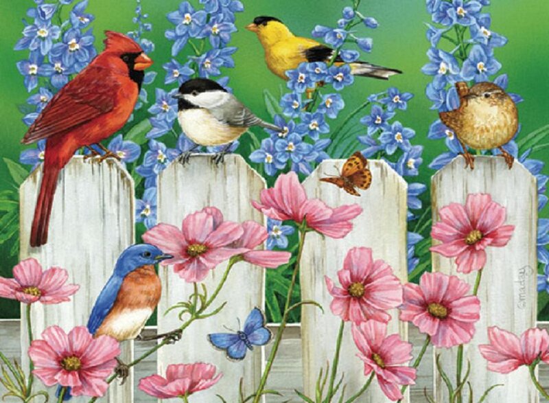 Birds on a Fence — Green