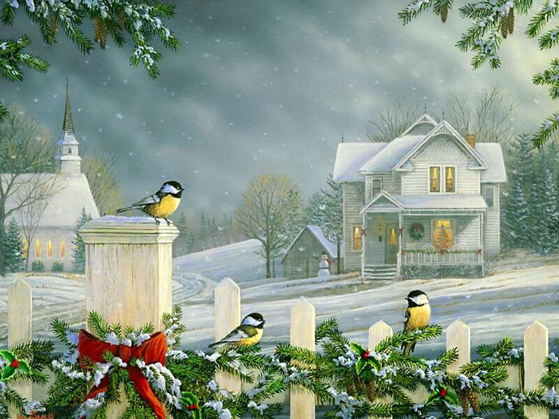 Birds on a Fence — White