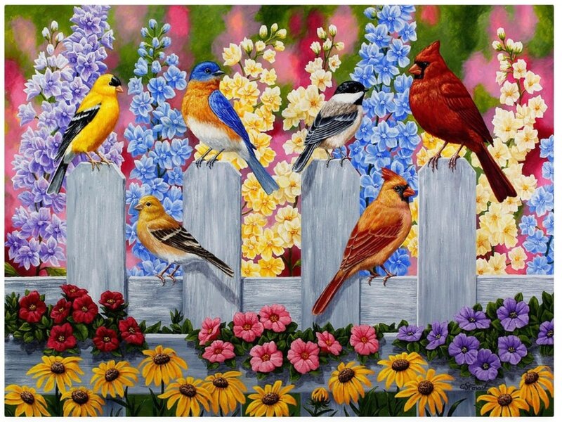 Birds on a Fence — Yellow