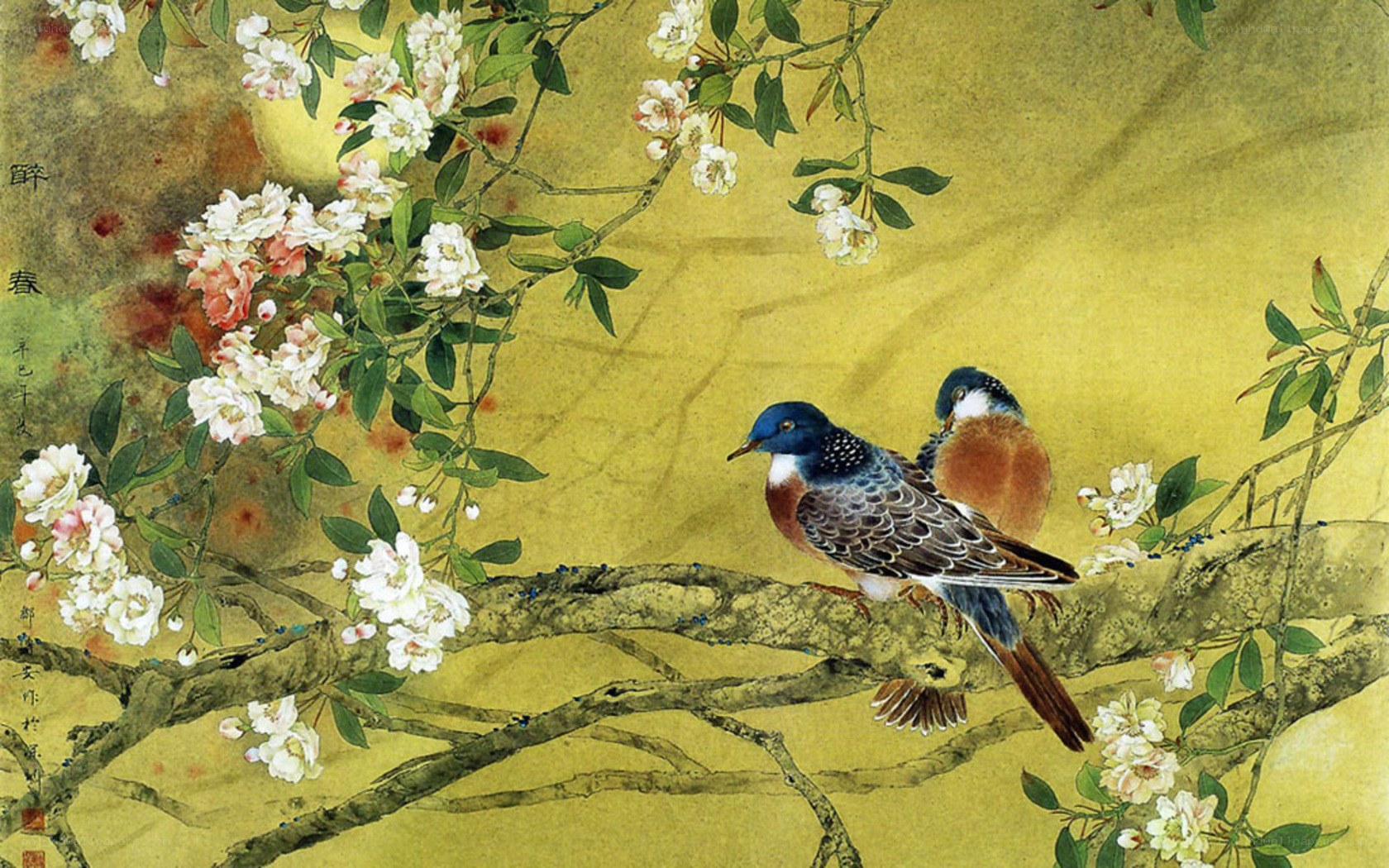 Birds on a flowering branch
