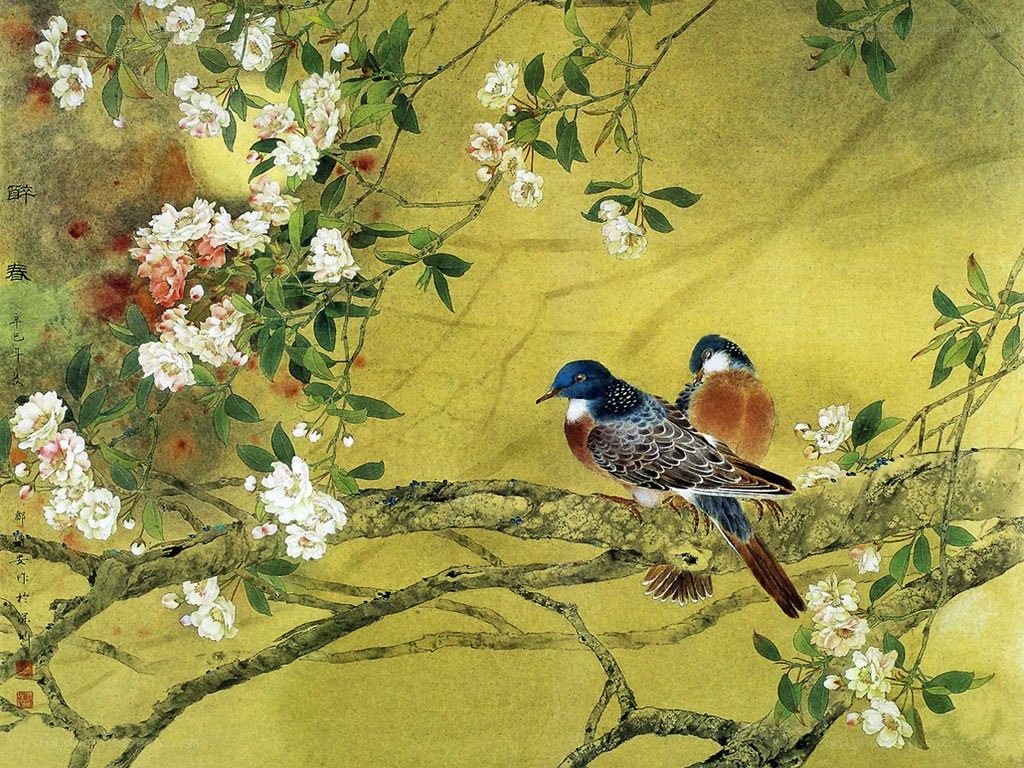 Birds on a flowering branch