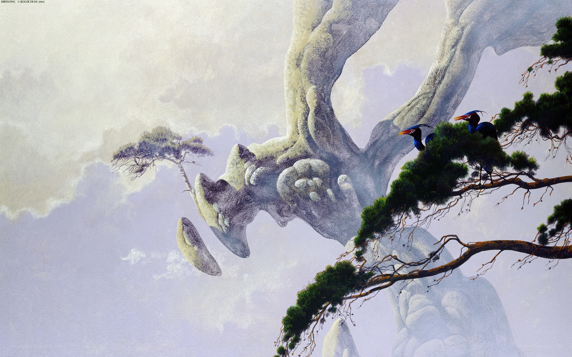 Birds on a surreal tree