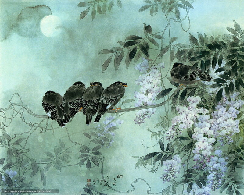 Birds on a Wisteria Branch