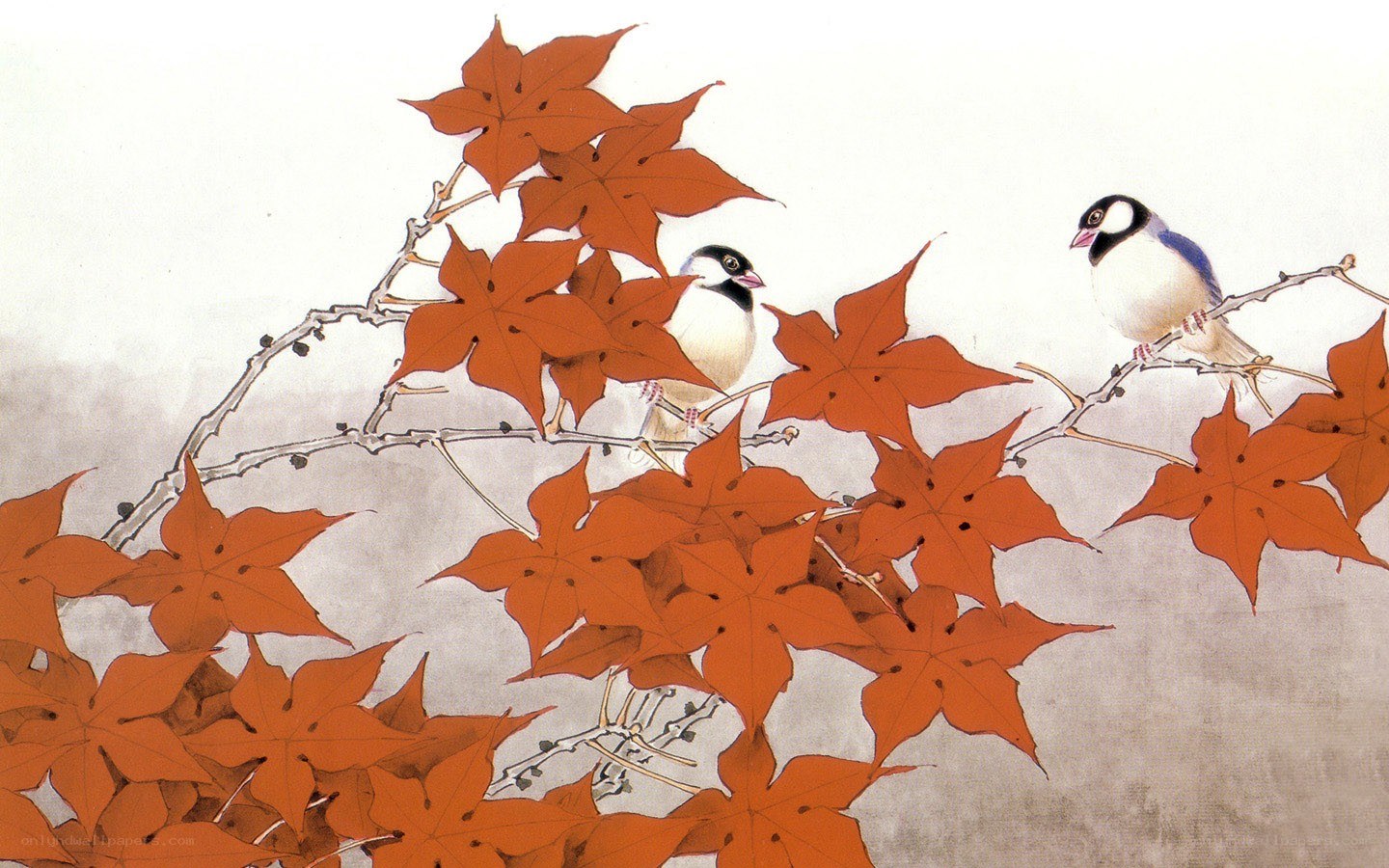 Birds on autumn branches