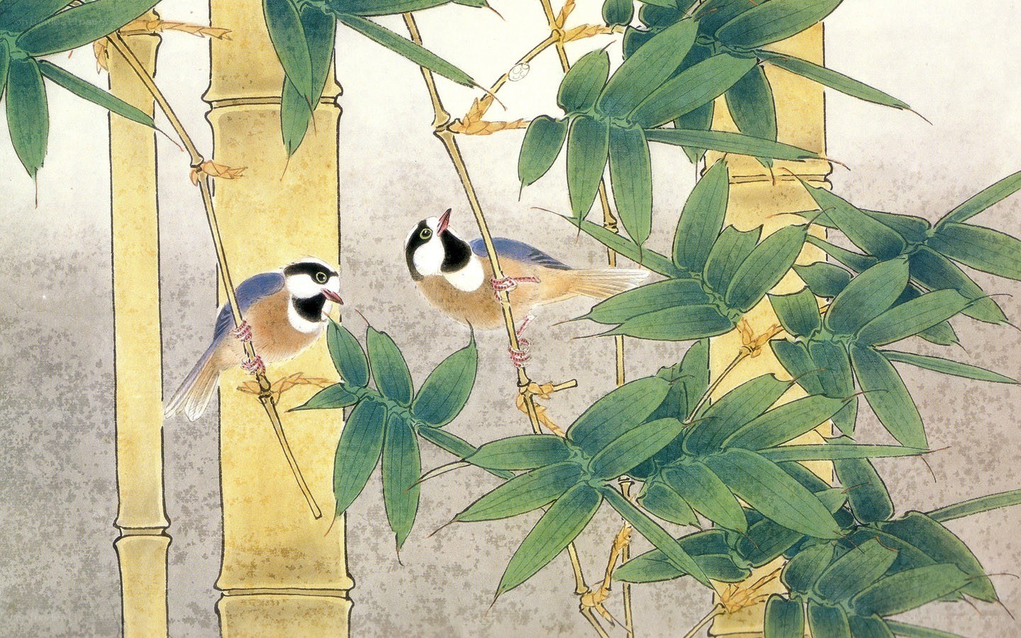 Birds on bamboo branches