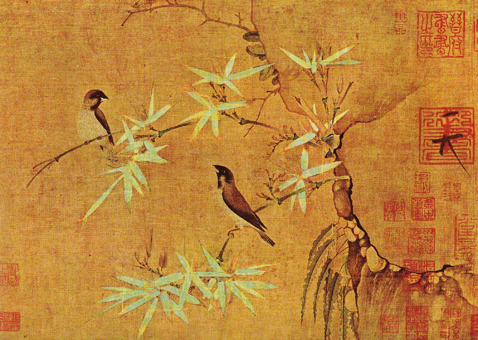 Birds on bamboo branches
