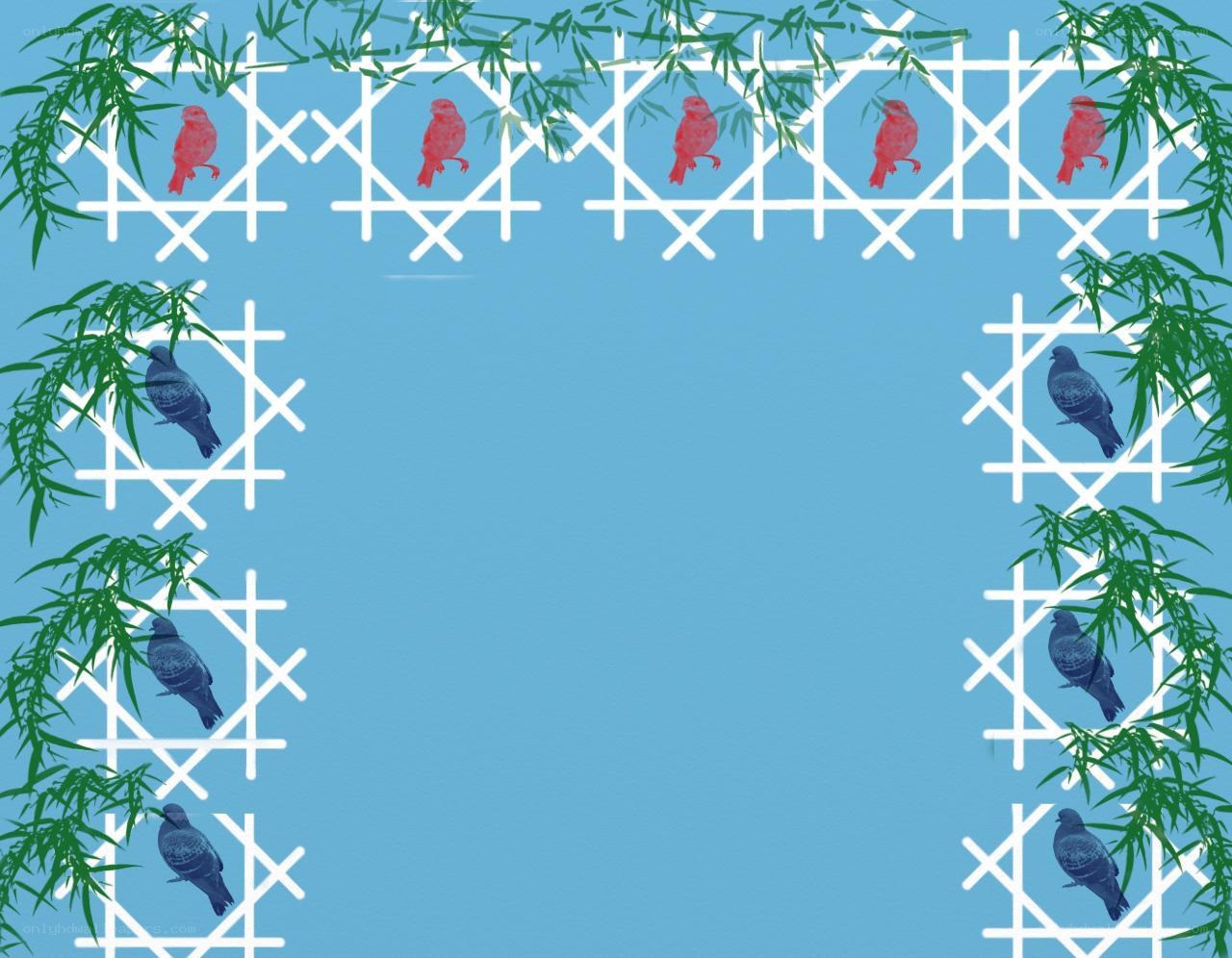 birds on bamboo fence