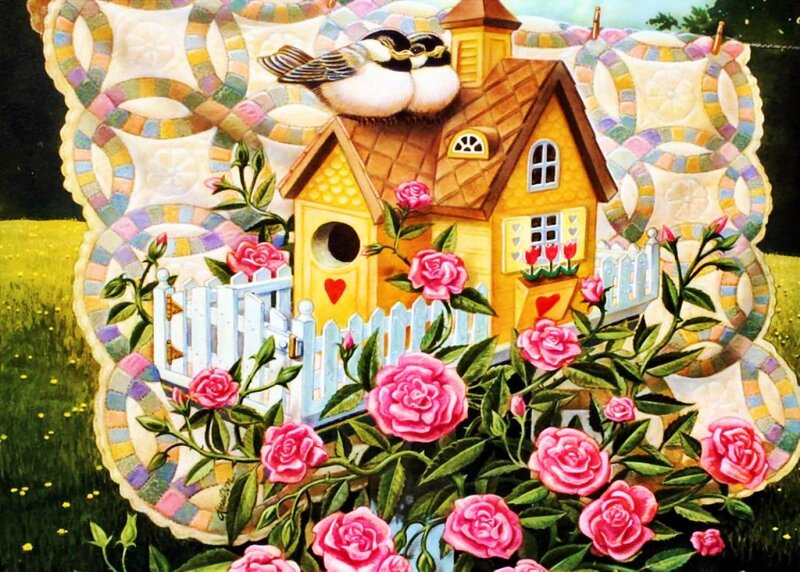 Birds on Birdhouse — Pink, Serene
