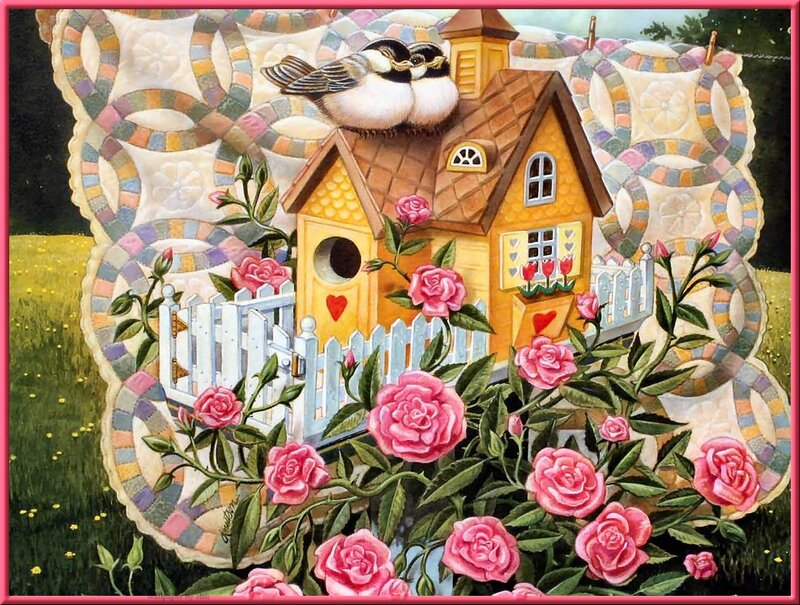 Birds on Birdhouse — Pink