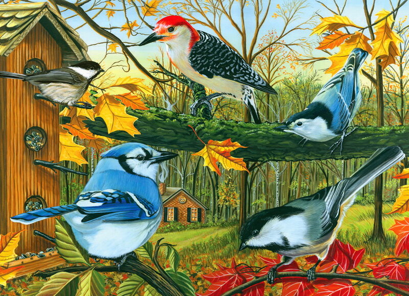 Birds on Branches — Blue