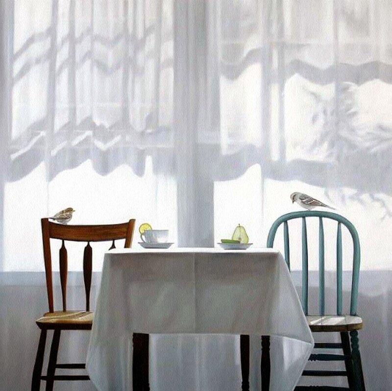 Birds on Chairs at Table