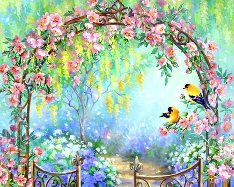 Birds on Floral Arch