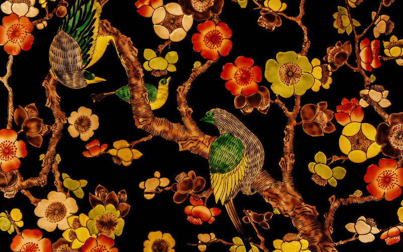 Birds on Flowering Branches — Black