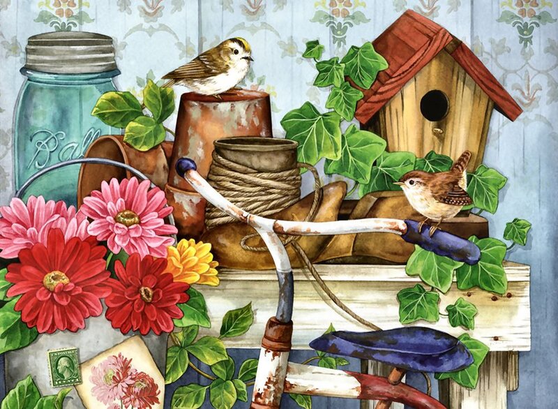 Birds on Garden Items