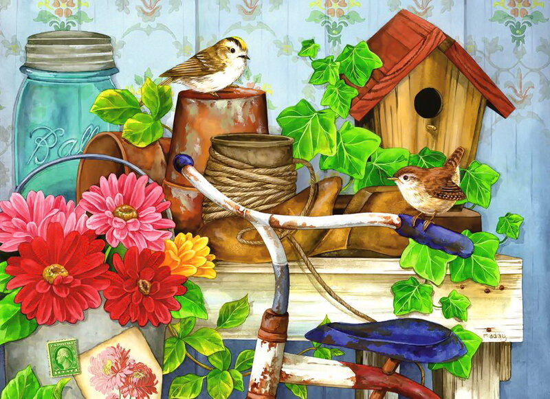 Birds on Garden Objects