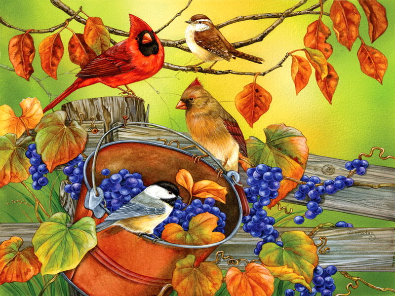 Birds on Grapevines — Green