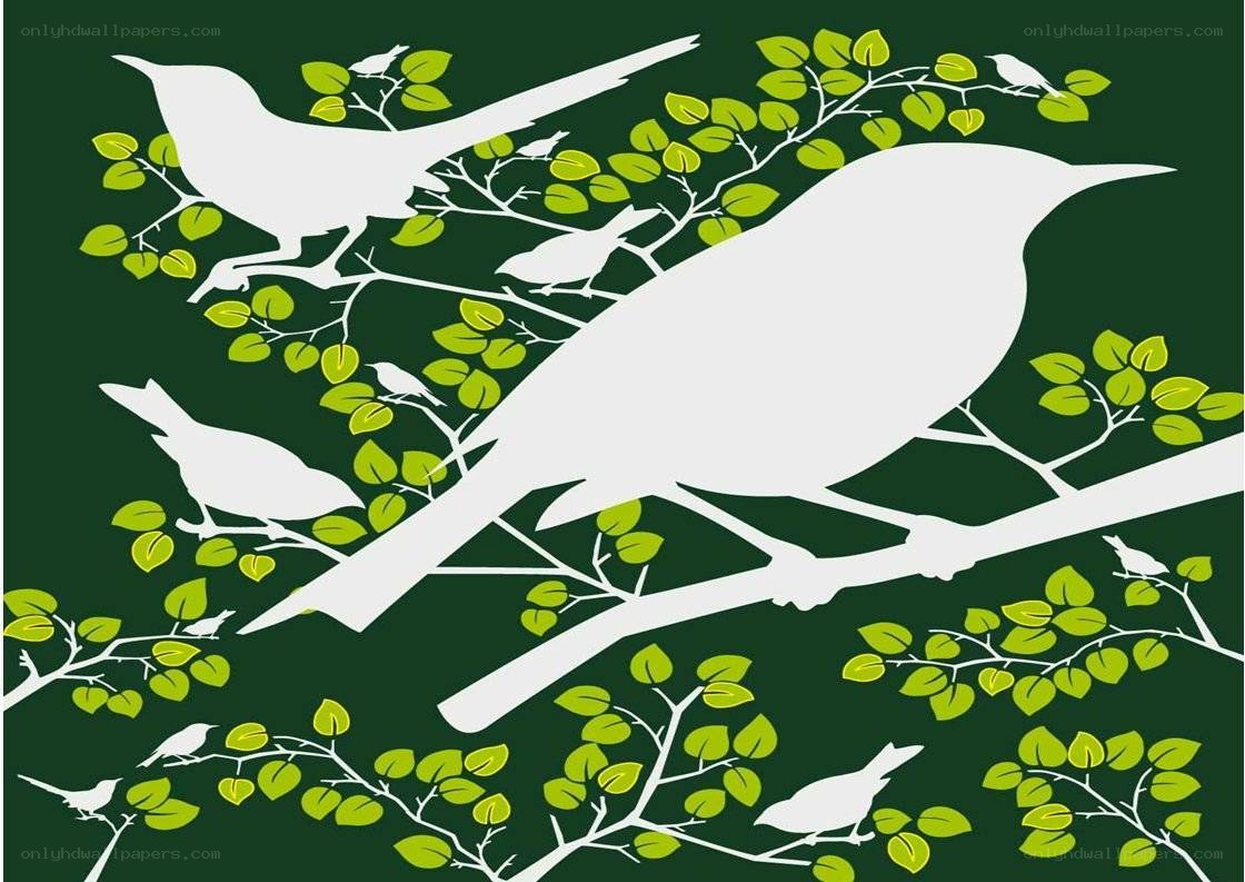 Birds on green branches