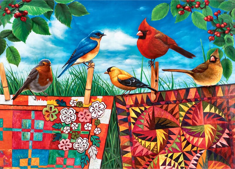 Birds on Quilts — Red
