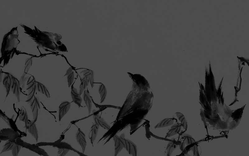 Birds on Tree Branches — Black, Calm