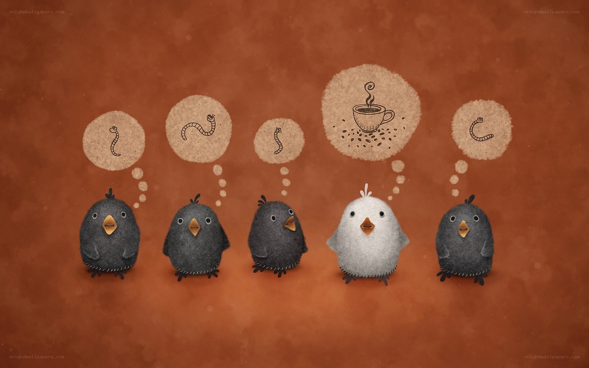 birds thinking about worms and coffee