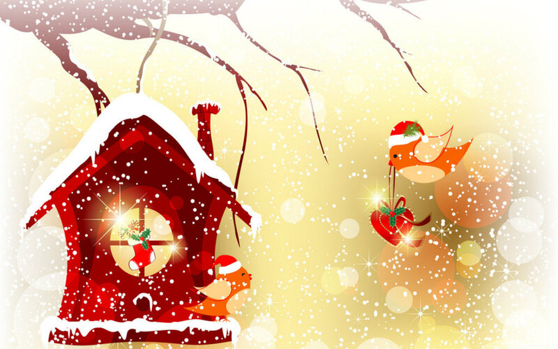 Birds with Christmas Hats