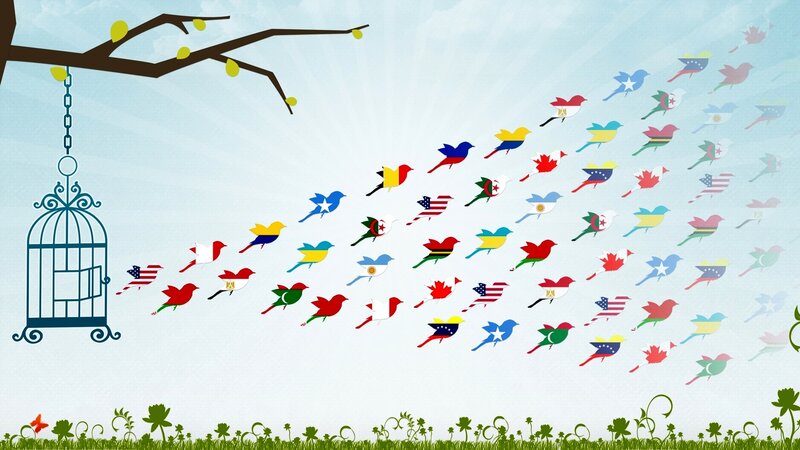 Birds with National Flags — Blue