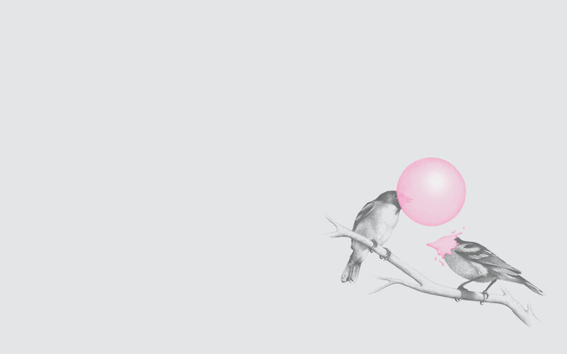 birds with pink bubble gum