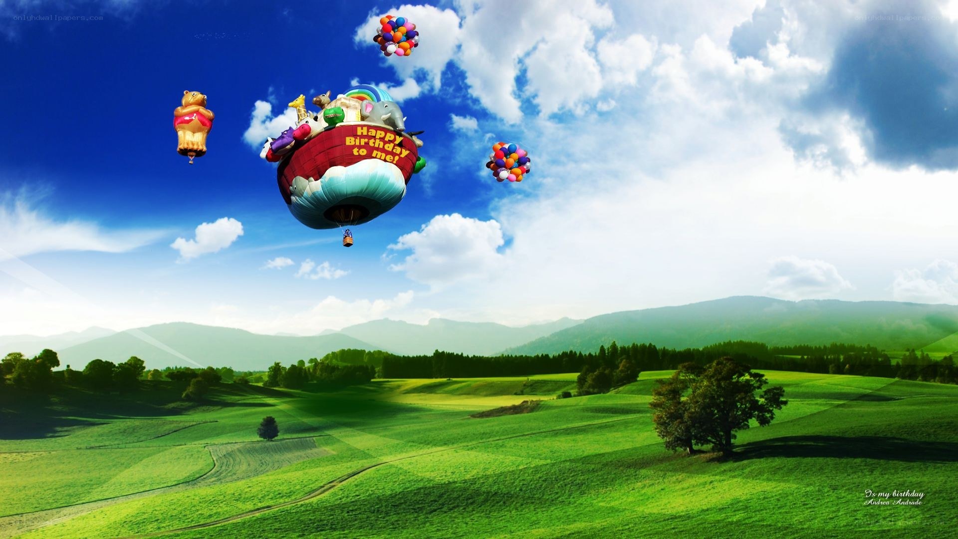 Birthday balloons in the sky