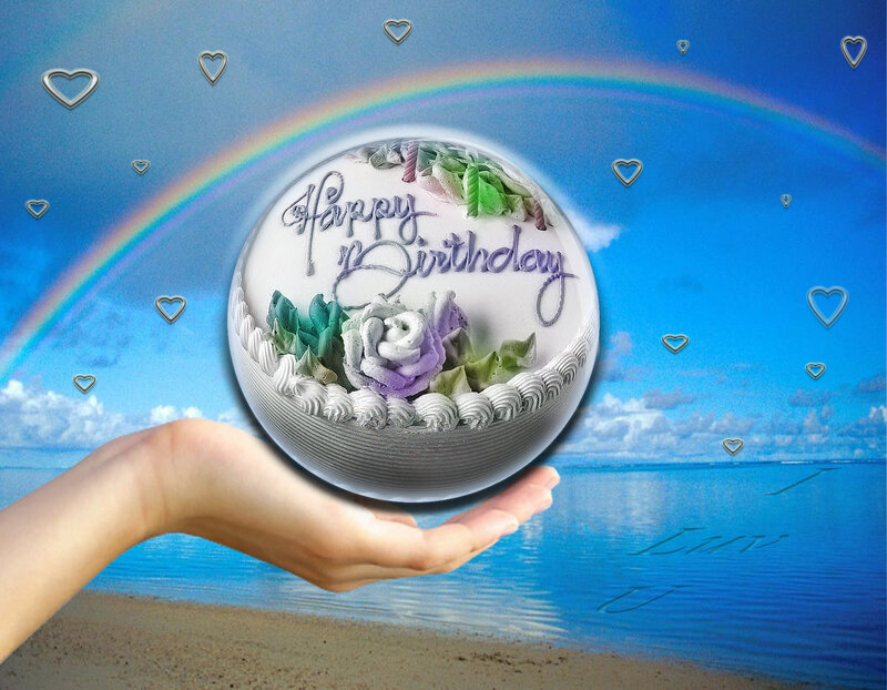 Birthday cake on a beach