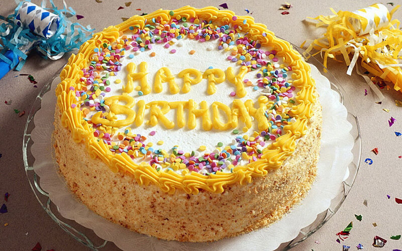 Birthday Cake on Table — Yellow