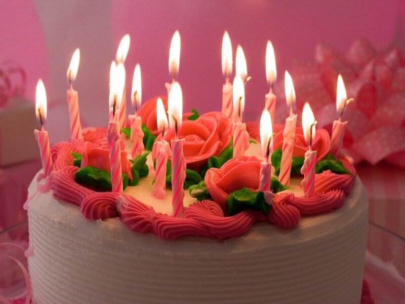 Birthday Cake with Candles — Pink, Celebratory, Photograph