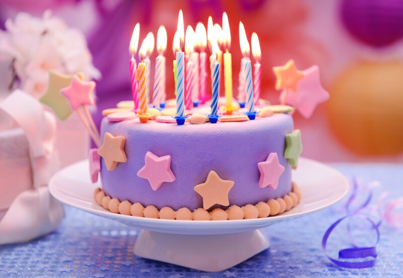 Birthday Cake with Candles — Purple, Celebratory, Photograph