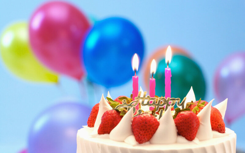 Birthday Cake with Candles — White, Celebratory, Photograph, Strawberries