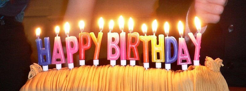 Birthday Cake with Candles — Yellow, Celebratory, Night