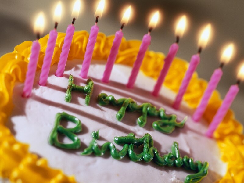 Birthday Cake with Candles — Yellow, Celebratory, Photograph