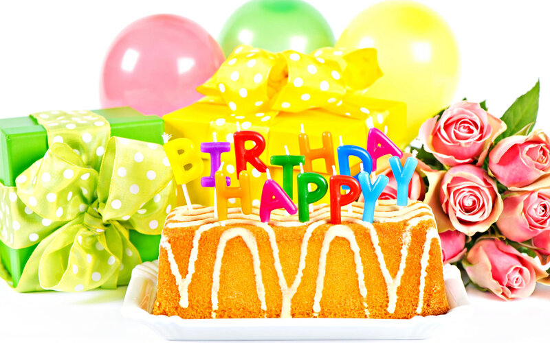 Birthday Cake with Candles — Yellow, Celebratory