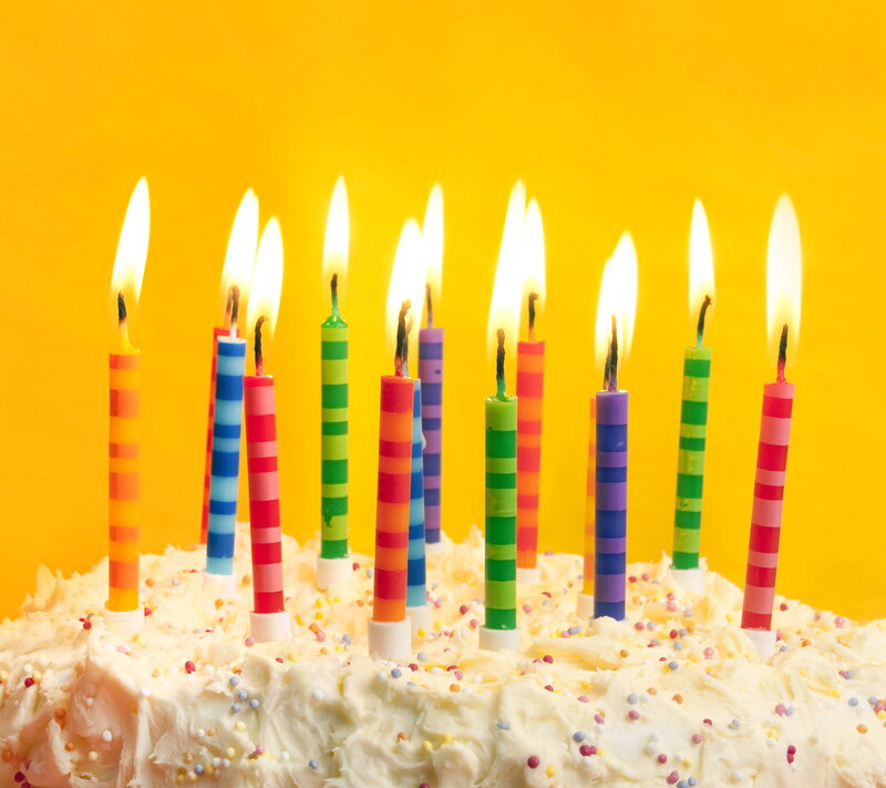 Birthday Cake with Candles — Yellow, Festive