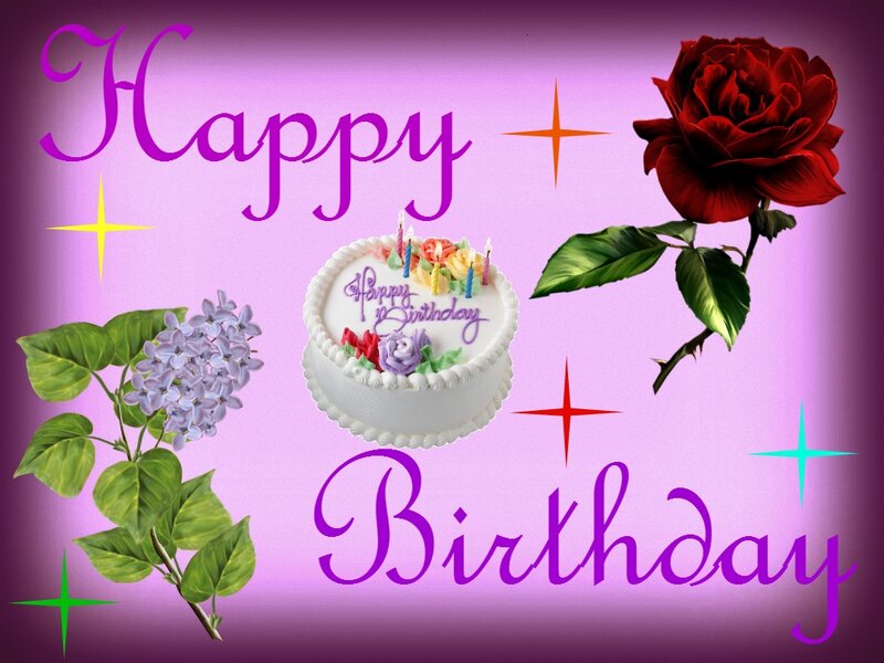 Birthday Cake with Flowers — Purple