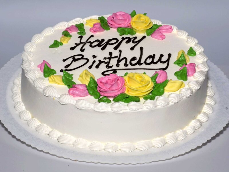 Birthday Cake with Flowers — White, Festive