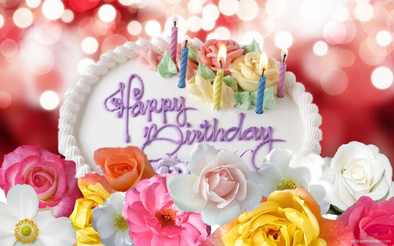 Birthday Cake with Flowers — White