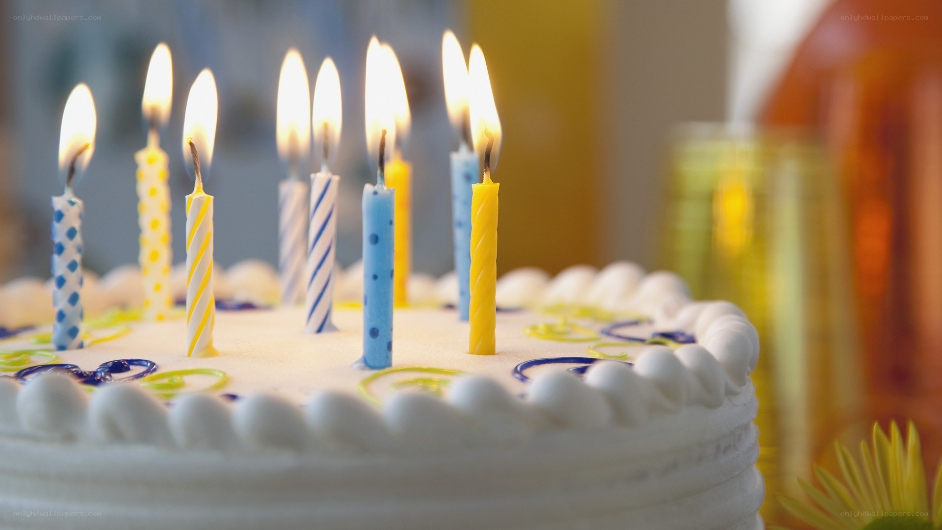 birthday cake with lit candles