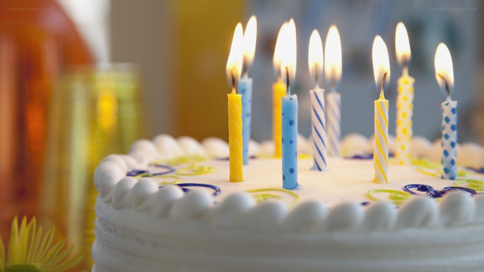 birthday cake with lit candles