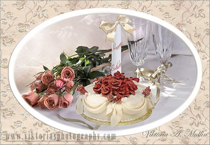 Birthday Cake with Roses — Cream