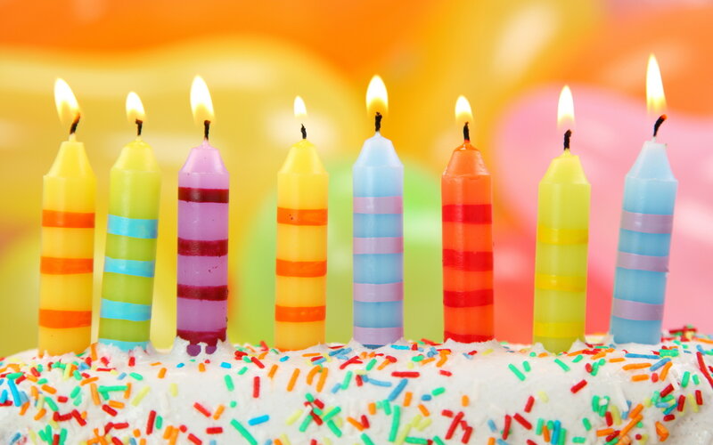 Birthday Candles on Cake — Yellow, Festive