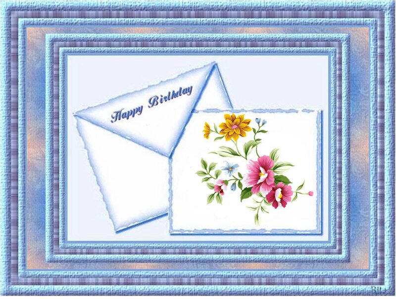 Birthday Card with Flowers — Blue