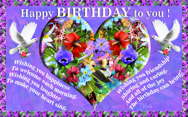 Birthday Card with Flowers — Purple, Celebratory